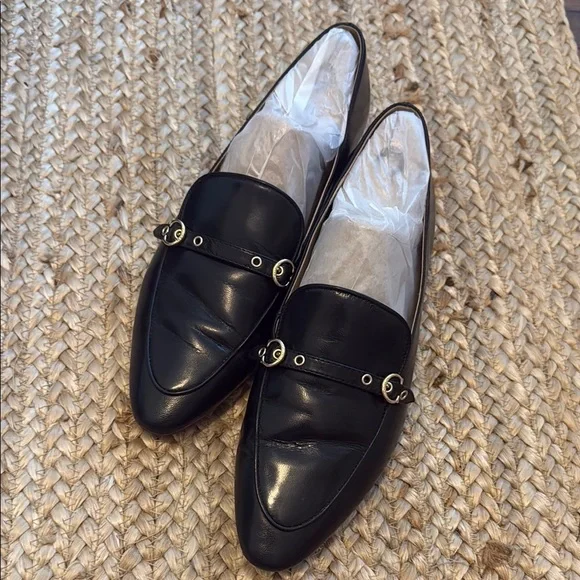 Coach Isabel Black Leather Loafers with Silver Hardware - Picture 2 of 8